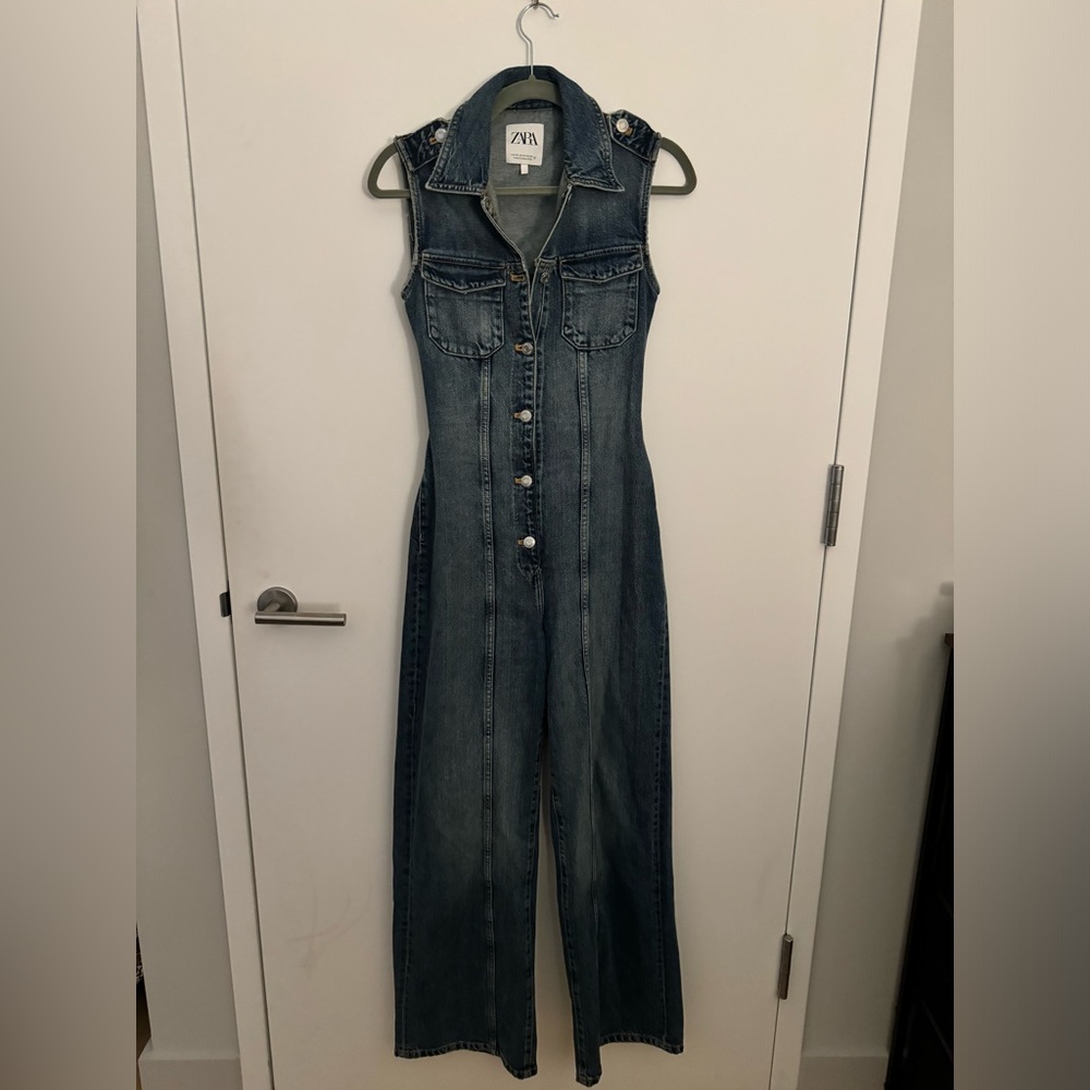 Zara Denim Wide Leg Jumpsuit